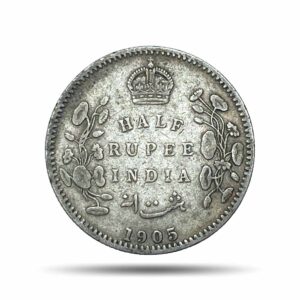 Rare Half Rupee Edward VII 1905 (Key Date) Calcutta Mint Silver Coin, British India Uniform Coinage, Collectible