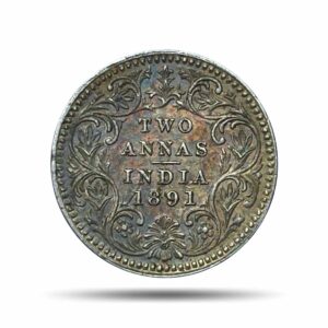 Two Annas Victoria Empress 1891 Calcutta Mint 'C' Incused (Obv B, Rev II) Silver Coin, British India Uniform Coinage, AU.