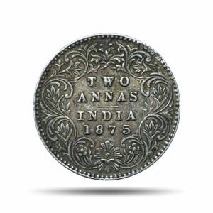 Two Annas Victoria Queen 1875 Calcutta Mint Silver Coin, British India Uniform Coinage, XF.