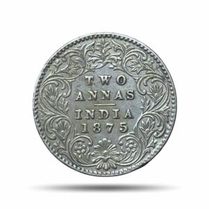 Two Annas Victoria Queen 1875 Calcutta Mint Silver Coin, British India Uniform Coinage, XF.
