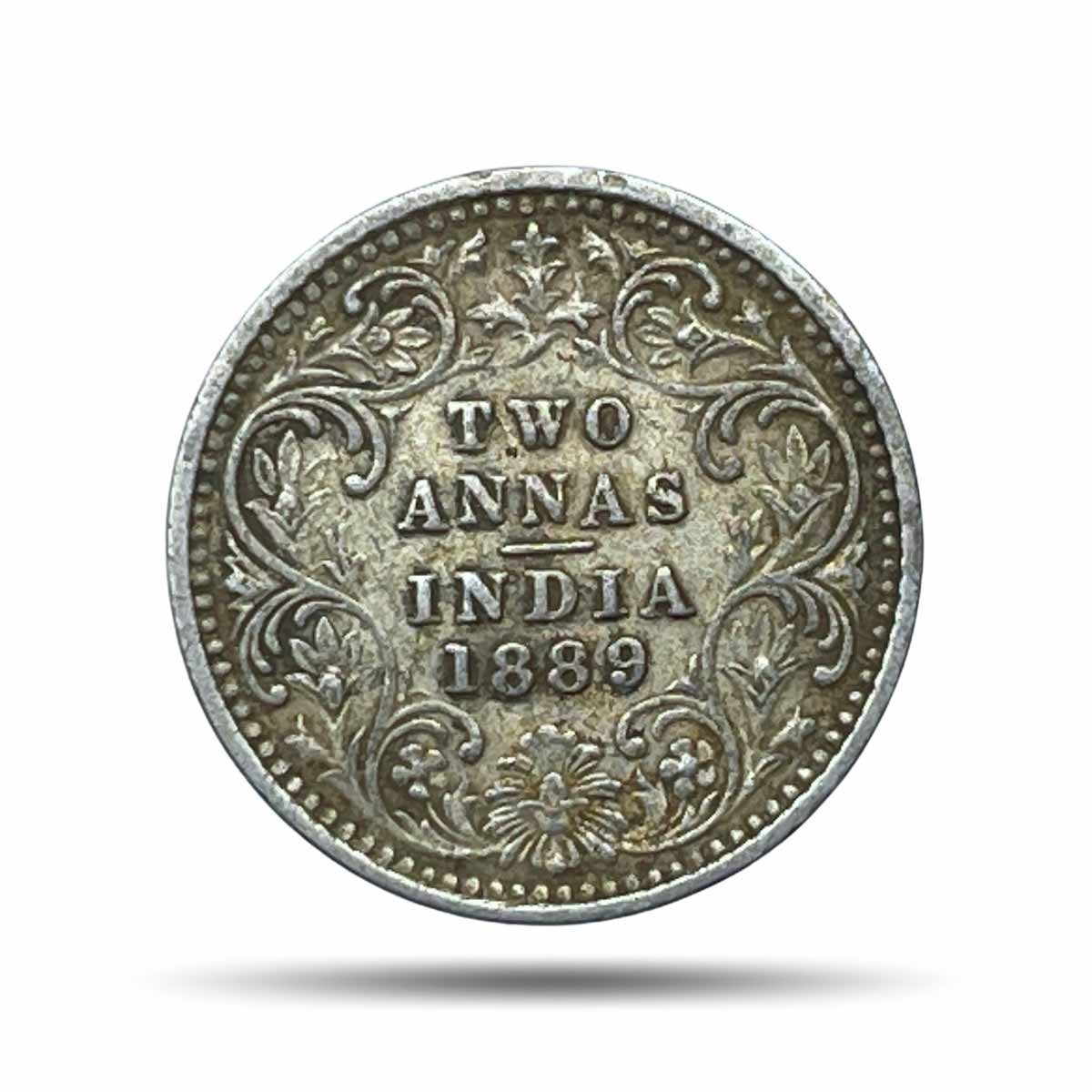 Two Annas Victoria Empress 1891 Bombay Mint 'B' Incused (Obv B, Rev II) Silver Coin, British India Uniform Coinage, XF.