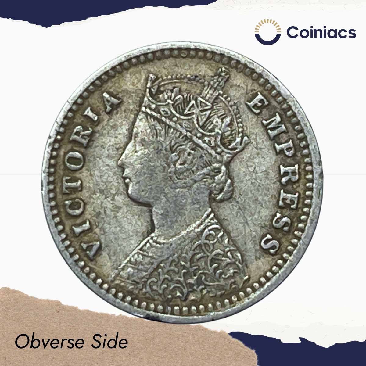 Two Annas Victoria Empress 1891 Bombay Mint 'B' Incused (Obv B, Rev II) Silver Coin, British India Uniform Coinage, XF. - Image 2