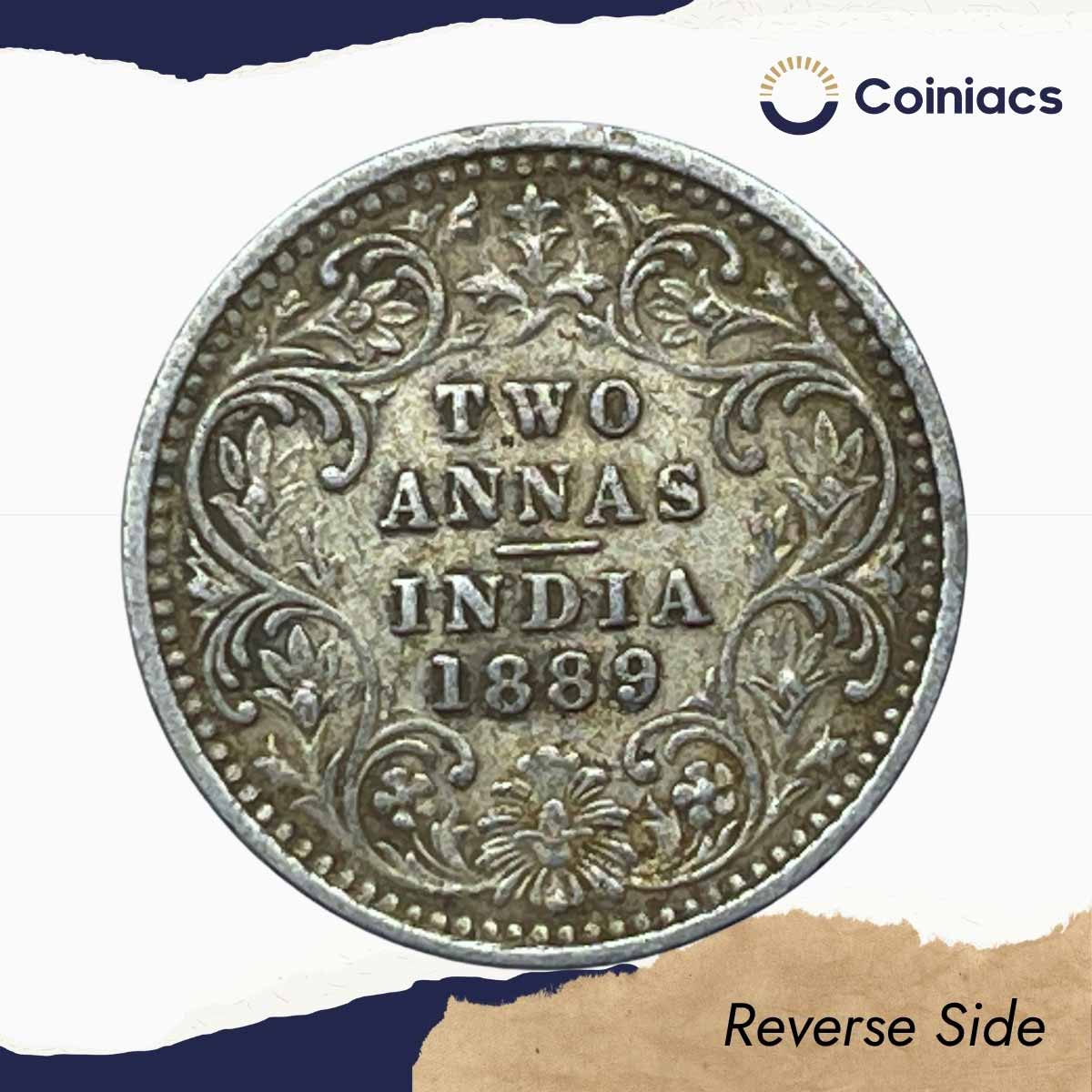 Two Annas Victoria Empress 1891 Bombay Mint 'B' Incused (Obv B, Rev II) Silver Coin, British India Uniform Coinage, XF. - Image 3