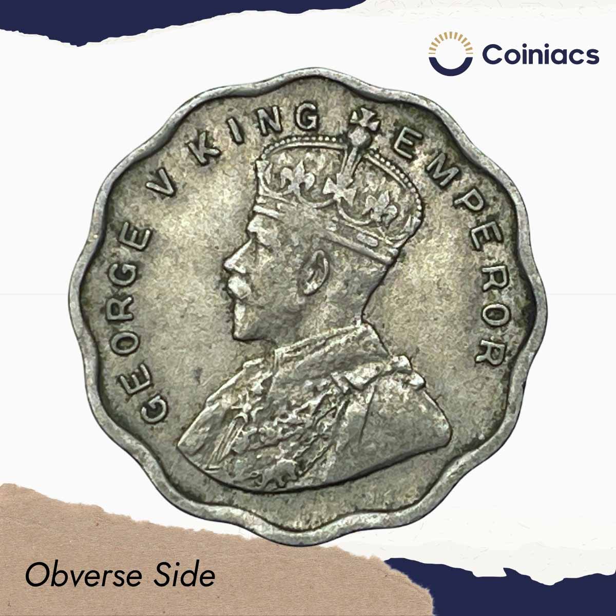 1 Anna George V King Emperor 1934 Calcutta Mint Cupro-Nickel Coin, British India Uniform Coinage, XF. - Image 2