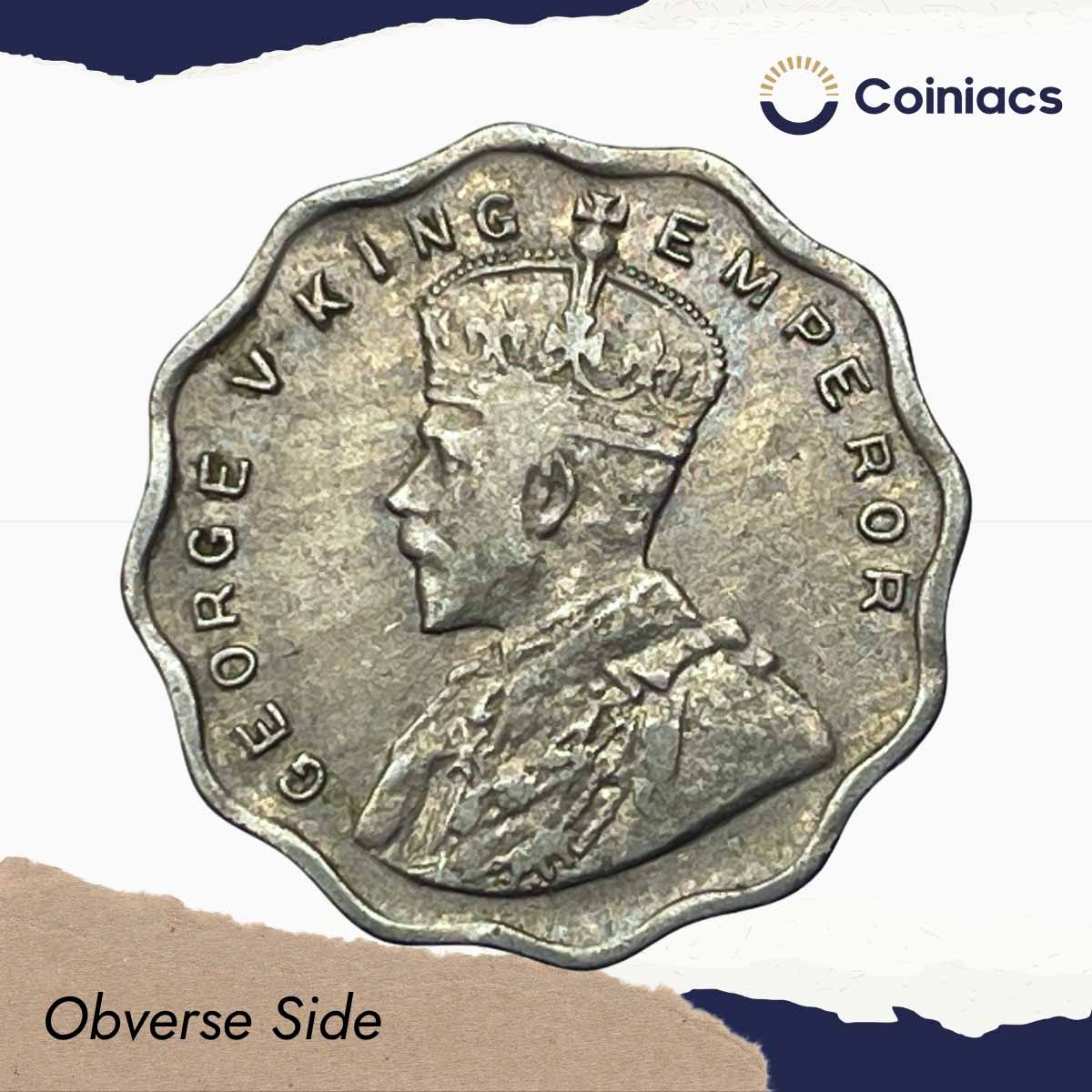 1 Anna George V King Emperor 1935 Bombay Mint Cupro-Nickel Coin, British India Uniform Coinage, XF. - Image 2