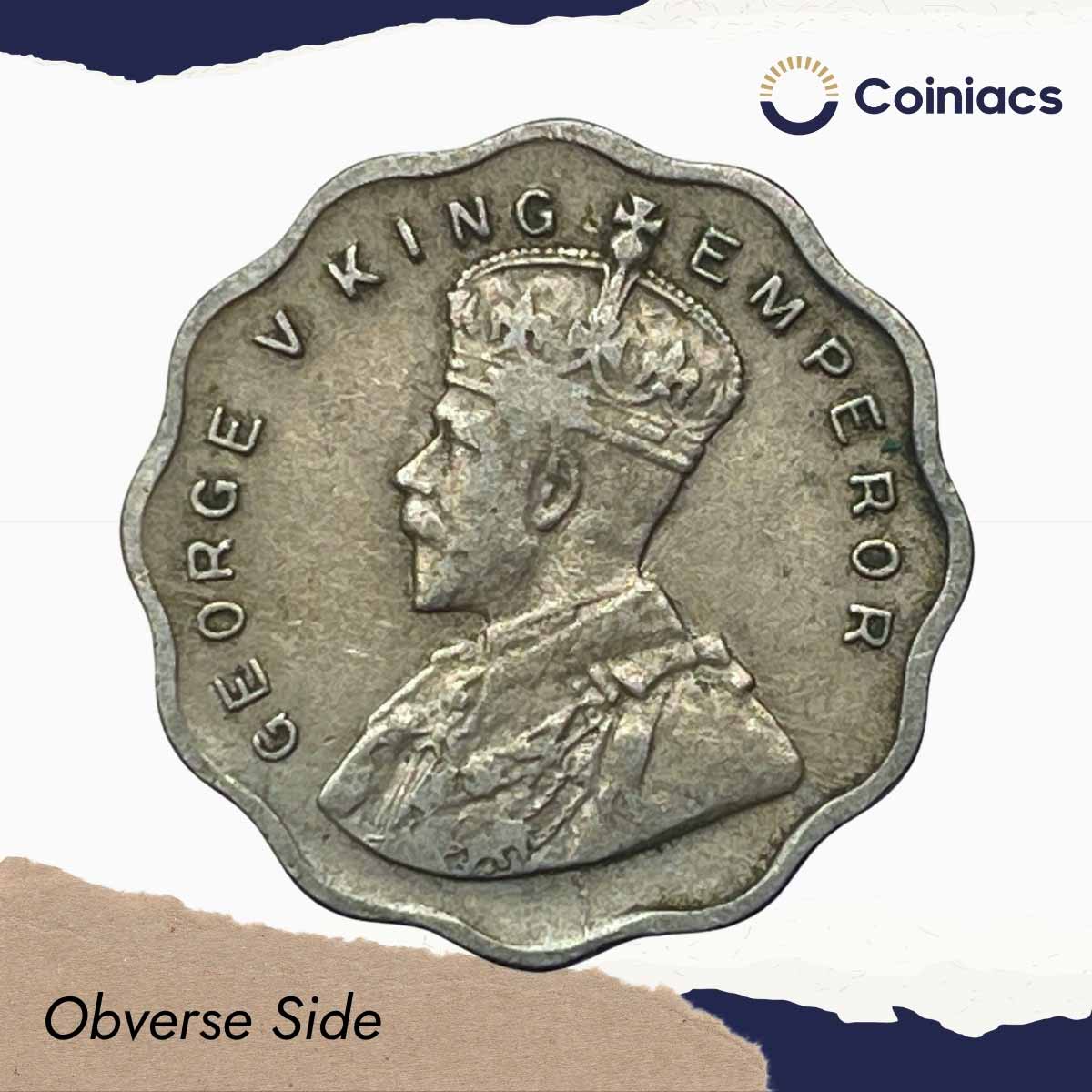 1 Anna George V King Emperor 1935 Calcutta Mint Cupro-Nickel Coin, British India Uniform Coinage, XF. - Image 2