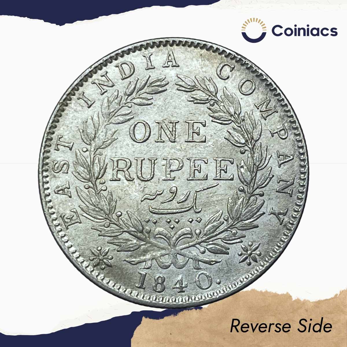One Rupee Victoria Queen 1840 Continuous Legend 11.6 gms Silver Coin, British India Uniform Coinage, UNC. - Image 3