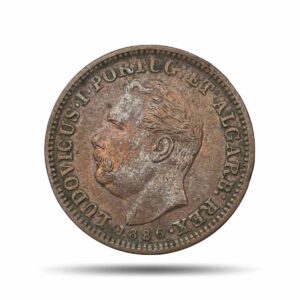 Quarto de Tanga Luiz I 1886 CE Copper Coin, Portuguese India, XF.