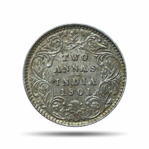 2 Annas Victoria Empress 1901 Calcutta Mint 'C' incuse (Obv B, Rev II) Silver Coin, British India Uniform Coinage, UNC.