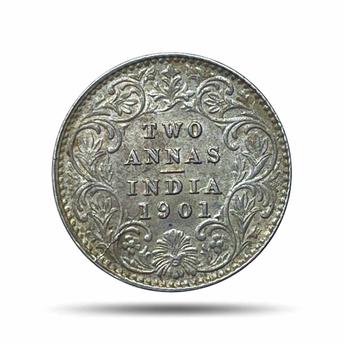 2 Annas Victoria Empress 1901 Calcutta Mint 'C' incuse (Obv B, Rev II) Silver Coin, British India Uniform Coinage, AUNC.