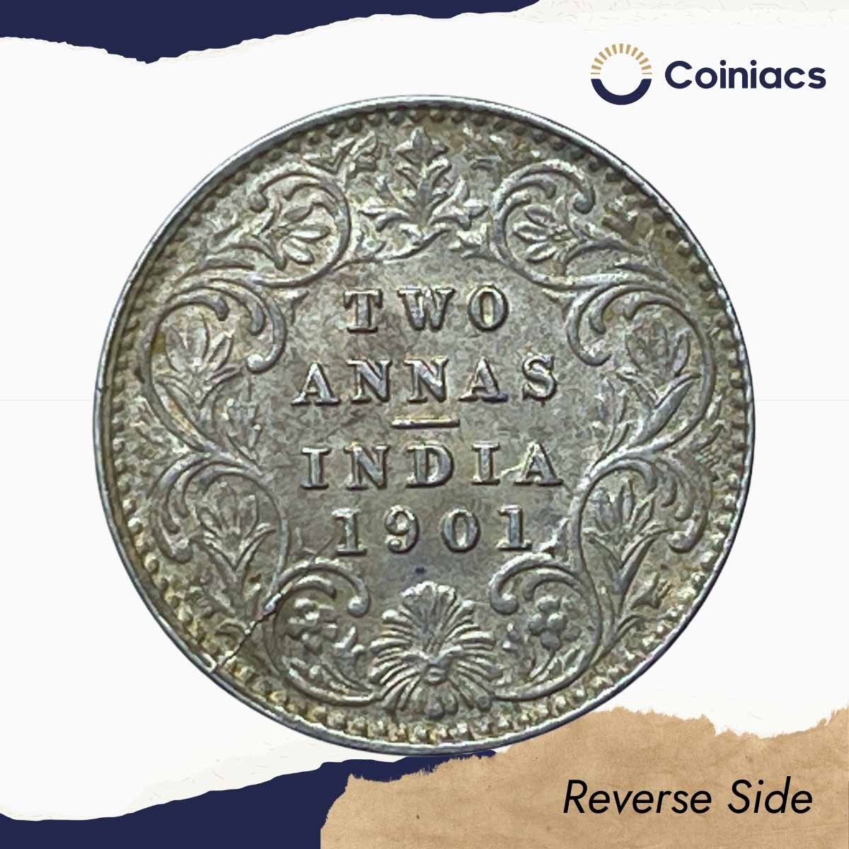2 Annas Victoria Empress 1901 Calcutta Mint 'C' incuse (Obv B, Rev II) Silver Coin, British India Uniform Coinage, AUNC. - Image 3