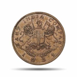 Half Anna East India Company 1834 CE Copper coin, British India Bombay Presidency, AUNC.