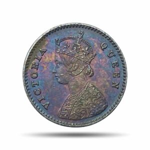 Two Annas Victoria Queen 1862 Silver Coin, British India Uniform Coinage, UNC.