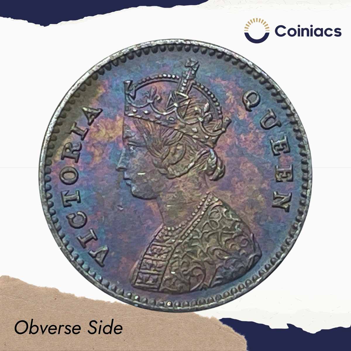 Two Annas Victoria Queen 1862 Silver Coin, British India Uniform Coinage, UNC. - Image 2