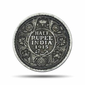 Half Rupee George V King Emperor 1915 Calcutta Mint Silver Coin, British India Uniform Coinage, Collectible.