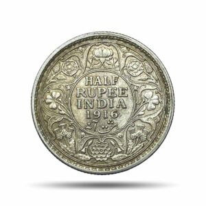 Half Rupee George V King Emperor 1916 Calcutta Mint Silver Coin, British India Uniform Coinage, XF.