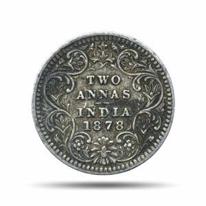 Two Annas Victoria Empress 1878 Calcutta Mint Silver Coin, British India Uniform Coinage, Collectable.