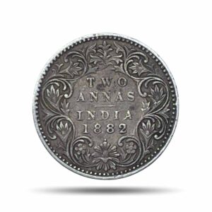 Two Annas Victoria Empress 1882 Bombay Mint (Dot) (Obv A, Rev I) Silver Coin, British India Uniform Coinage, Collectable.
