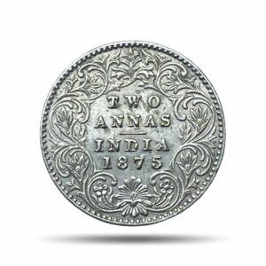 Two Annas Victoria Queen 1875 Calcutta Mint Silver Coin, British India Uniform Coinage, XF.