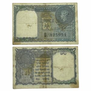 NOTAPHILY Rare 1 Rupee George VI Gov. C. E. Jones 1940 Plain Inset, D 2 Prefix, British India Bank Note, Collectible.
