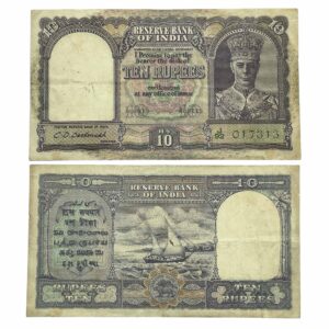 NOTAPHILY Rare 10 Rupees George VI Gov. C. D. Deshmukh J 92 Prefix, British India Bank Note, (BI-E12) Collectible.
