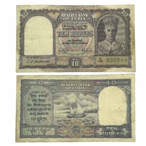 NOTAPHILY Rare 10 Rupees George VI Gov. C. D. Deshmukh K 56 Prefix, British India Bank Note, (BI-E12) Collectible.
