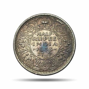 Scarce Half Rupee George VI King Emperor 1938 (Key Date) Bombay Mint Silver Coin, British India Uniform Coinage, XF+.