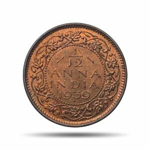UNC 1/12 Anna George VI King Emperor 1939 Bombay Mint Bronze Coin, British India Uniform Coinage, UNC.