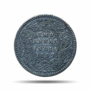 Scarce Two Annas Victoria Empress 1897 Calcutta Mint 'C' Incuse (Obv B, Rev II) Silver Coin, British India Uniform Coinage, XF.
