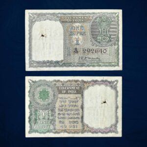 NOTAPHILY Rare 1 Rupee 1st Issue (1949-50) Finance Secretary K. R. K. Menon, Plain Inset, B 58 Prefix, Republic India Bank Note, (A1) (Thread Hole) XF.
