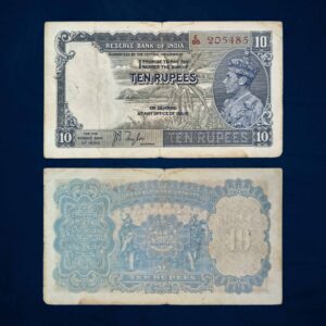 NOTAPHILY Rare 10 Rupees J. B. Taylor George VI Portrait E 85 Prefix, British India Numismatics Note, (BI-E10) Collectible.