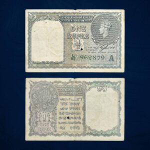 NOTAPHILY Rare 1 Rupee George VI Gov. C. E. Jones 1940 Plain Inset, L 82 Prefix, British India Bank Note, Fine (Hole in the Middle).