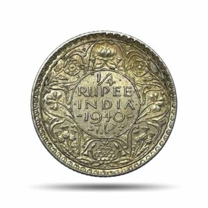 Scarce 1/4 Rupee George VI King Emperor (Head Type I, Young Head) 1940 CE Bombay Mint Silver Coin, British India Uniform Coinage, UNC.