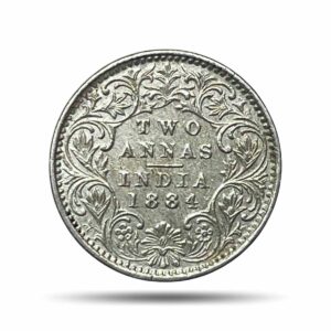 Two Annas Victoria Empress 1884 Bombay Mint 'B' Incused (Obv A, Rev I) Silver Coin, British India Uniform Coinage, XF+.