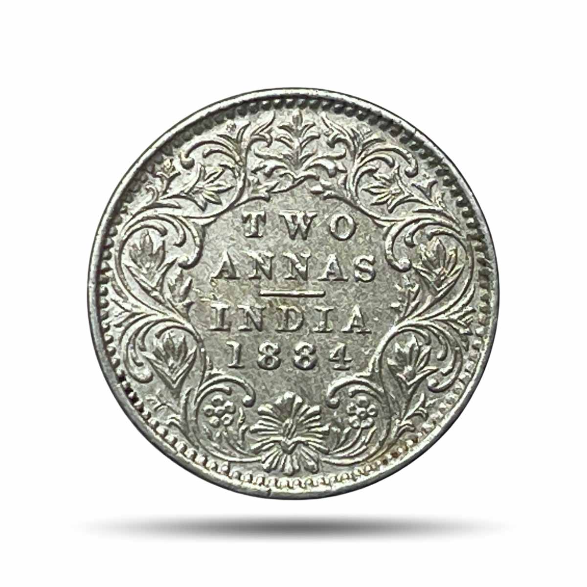 Two Annas Victoria Empress 1884 Bombay Mint 'B' Incused (Obv A, Rev I) Silver Coin, British India Uniform Coinage, XF+.