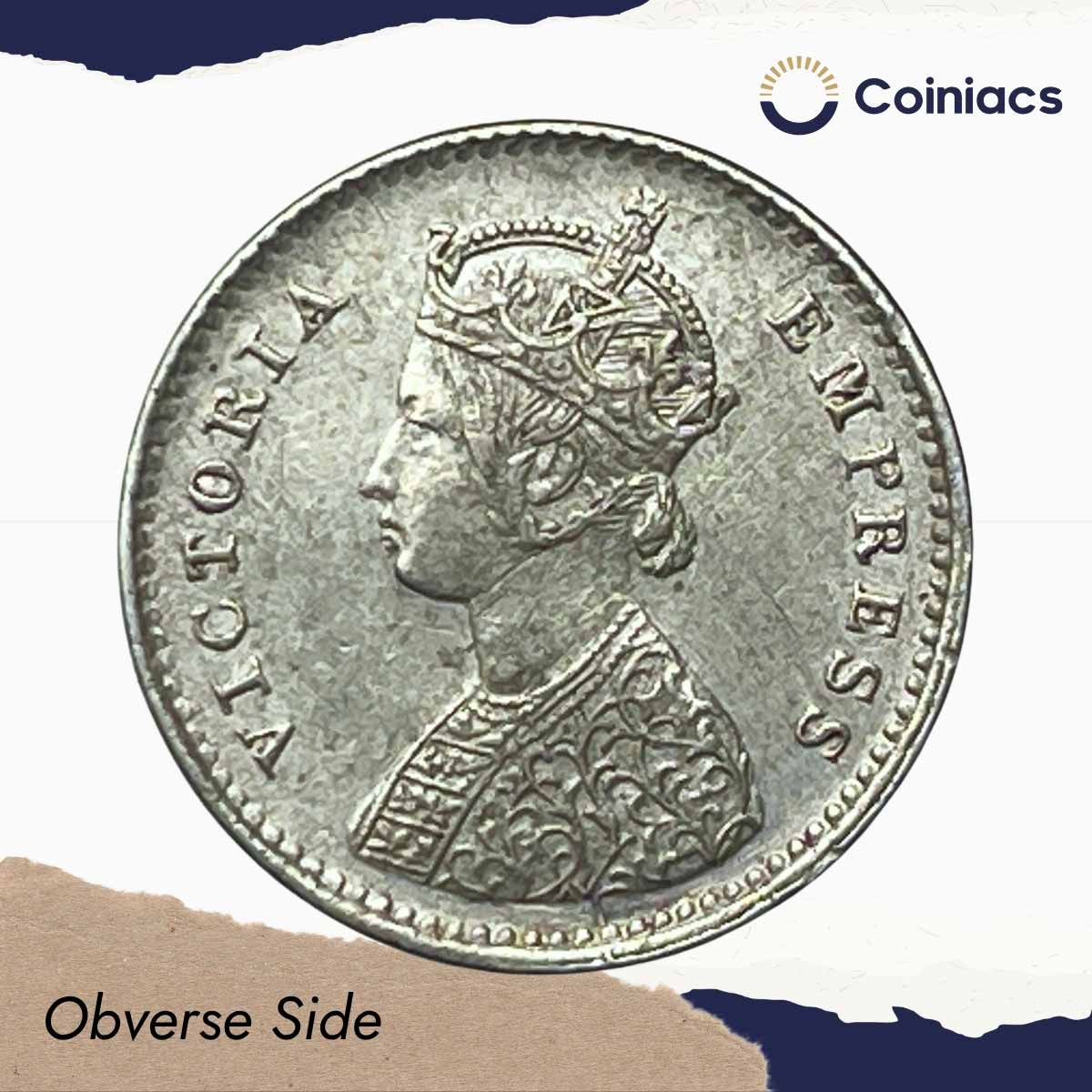 Two Annas Victoria Empress 1884 Bombay Mint 'B' Incused (Obv A, Rev I) Silver Coin, British India Uniform Coinage, XF+. - Image 2