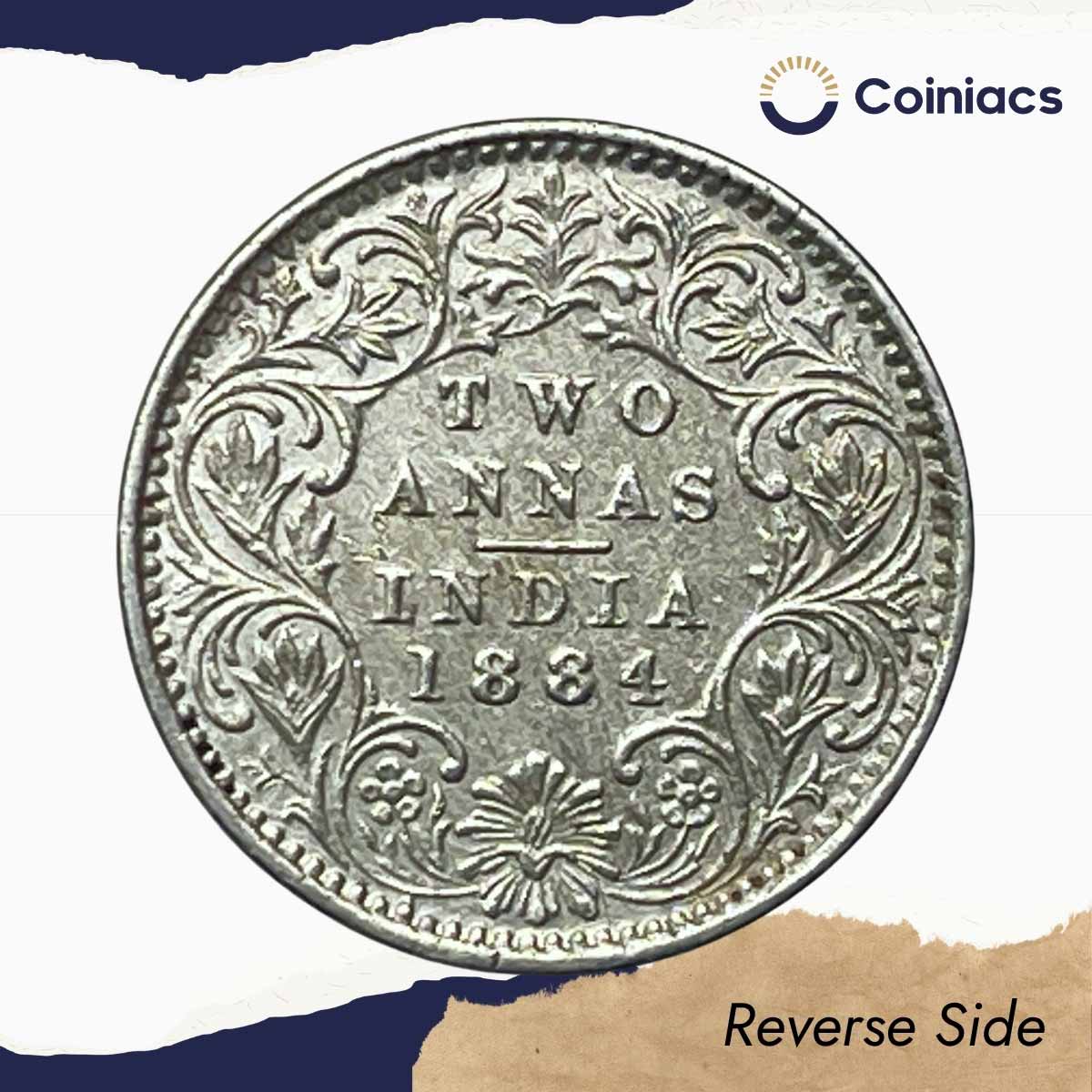 Two Annas Victoria Empress 1884 Bombay Mint 'B' Incused (Obv A, Rev I) Silver Coin, British India Uniform Coinage, XF+. - Image 3