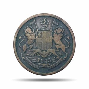 Half Anna East India Company 1845 CE (Key Date) Copper Coin, British India Uniform Coinage, Collectible.