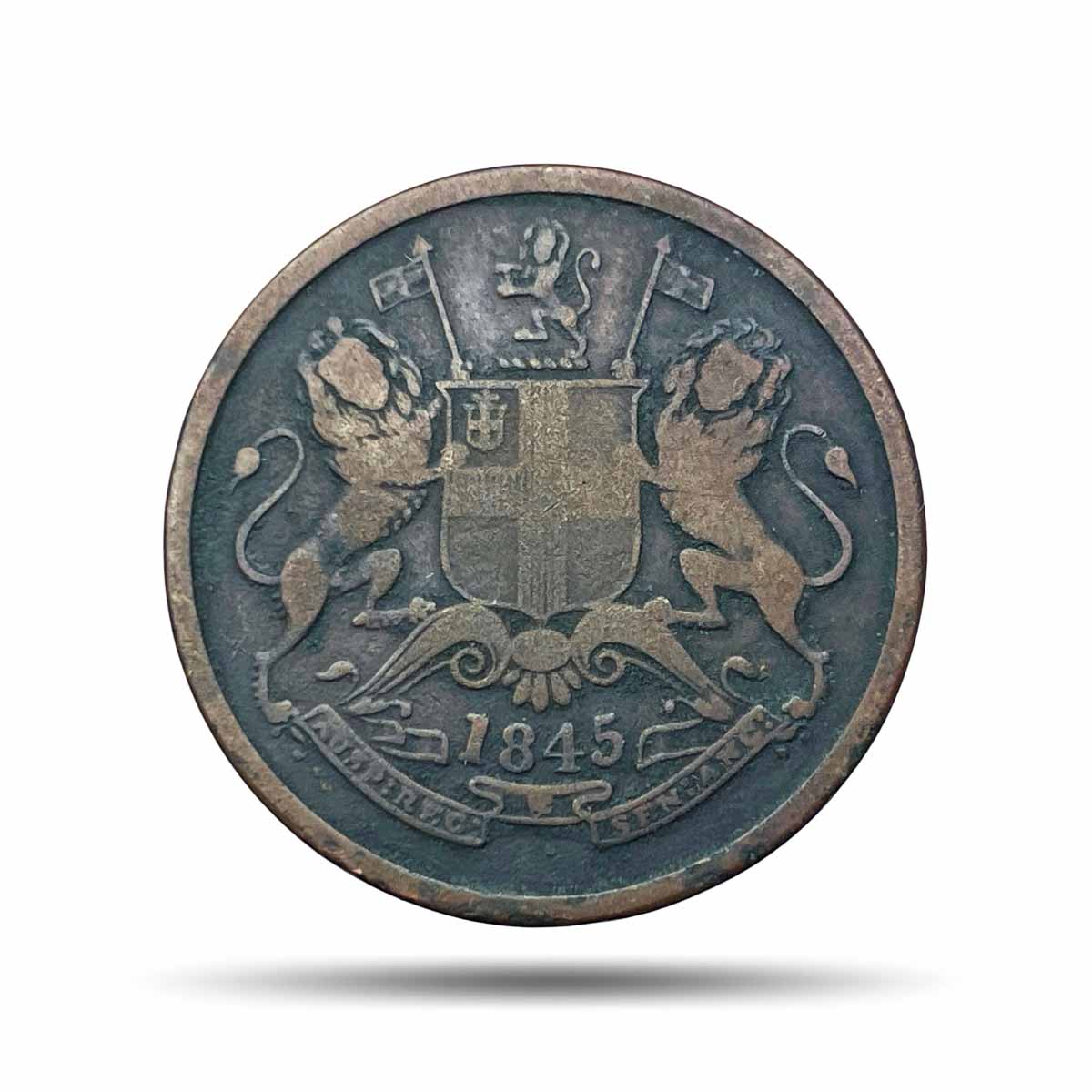 Half Anna East India Company 1845 CE (Key Date) Copper Coin, British India Uniform Coinage, Collectible.