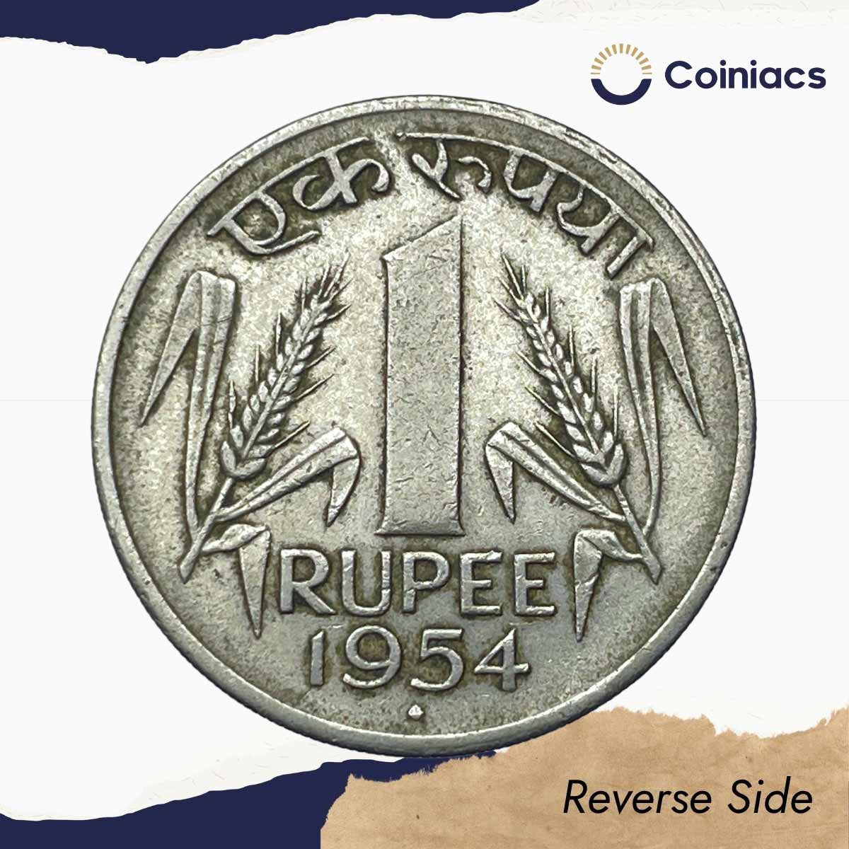 One Rupee Anna Series 1954 (Key Date) Bombay Mint Nickel Coin, Republic India Anna Series, XF. - Image 3