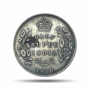 Scarce Half Rupee Edward VII 1910 Calcutta Mint 5.8 gms Silver Coin, British India Uniform Coinage, XF.