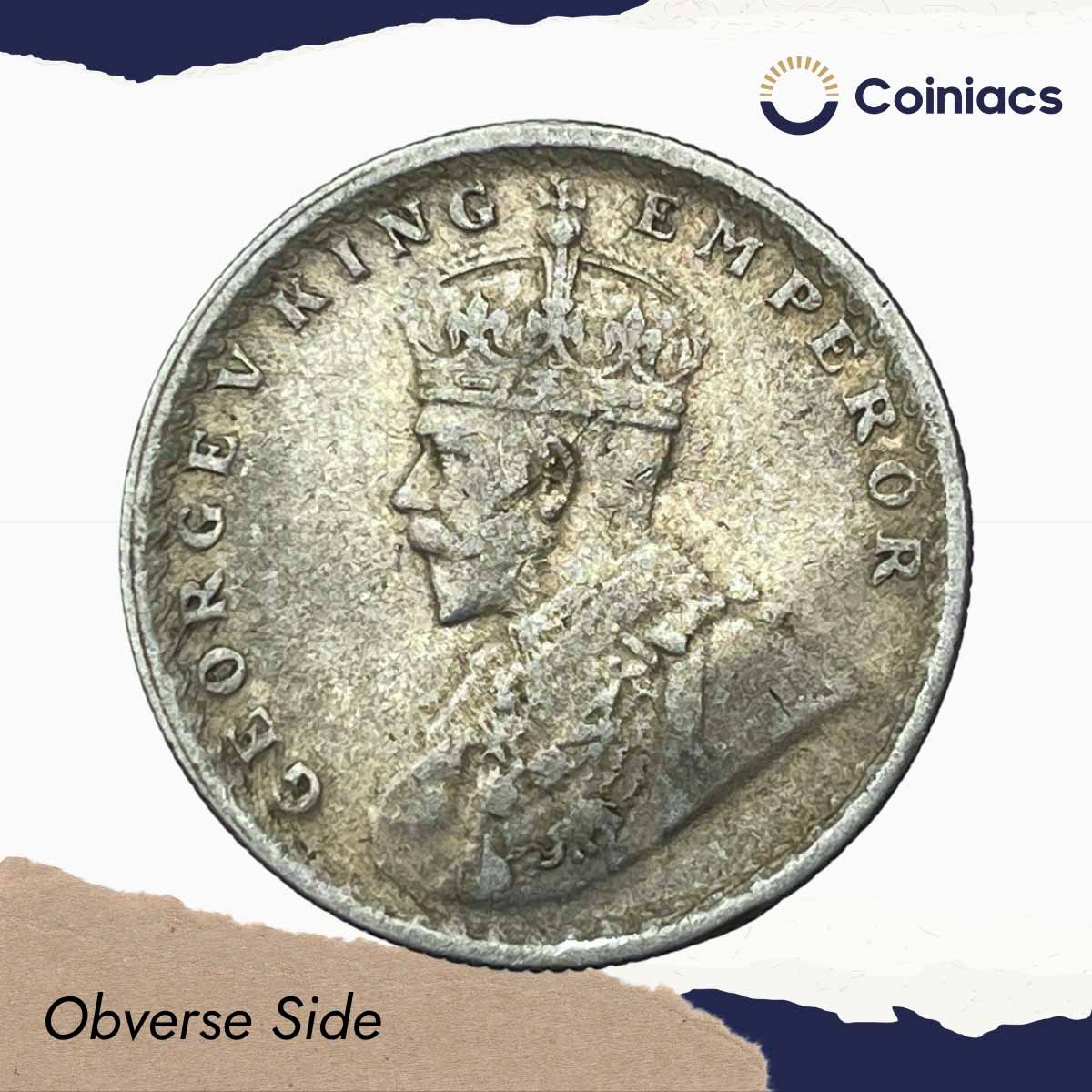 Scarce Half Rupee George V King Emperor 1927 Calcutta Mint 5.8 gms Silver Coin, British India Uniform Coinage, Collectible. - Image 2