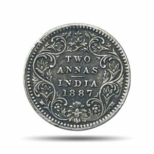 2 Annas Victoria Empress 1887 Calcutta Mint 'C' incuse (Obv B, Rev II) Silver Coin, British India Uniform Coinage, Collectible.