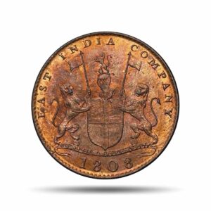 X Cash (10 Cash) East India Company 1808 CE Soho Mint Copper Coin, British India Madras Presidency, Gem UNC.