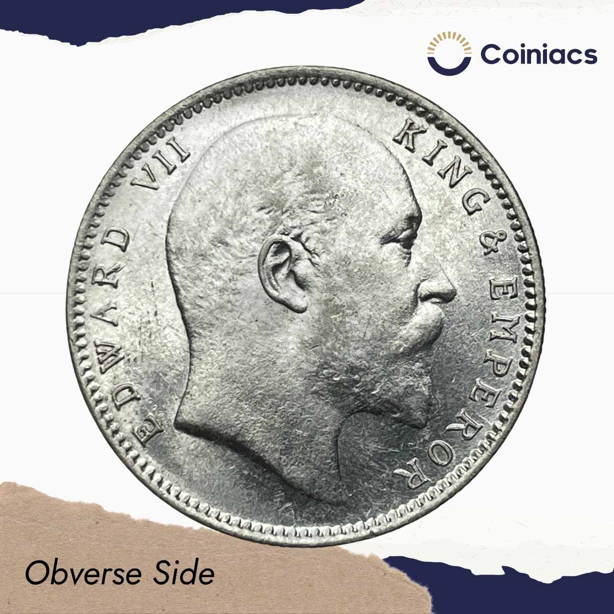 One Rupee Edward VII King & Emperor 1905 CE Bombay Mint Silver Coin, British India Uniform Coinage, UNC. - Image 2