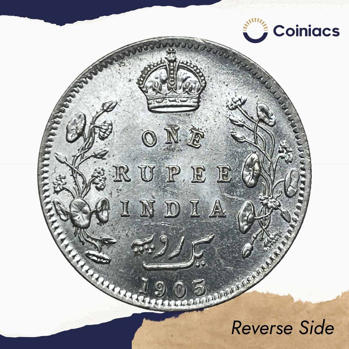One Rupee Edward VII King & Emperor 1905 CE Bombay Mint Silver Coin, British India Uniform Coinage, UNC. - Image 3