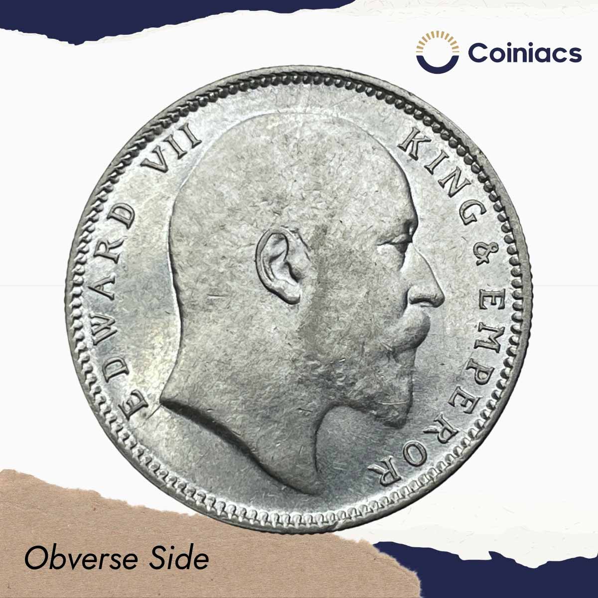 One Rupee Edward VII King & Emperor 1906 CE Bombay Mint Silver Coin, British India Uniform Coinage, UNC. - Image 2