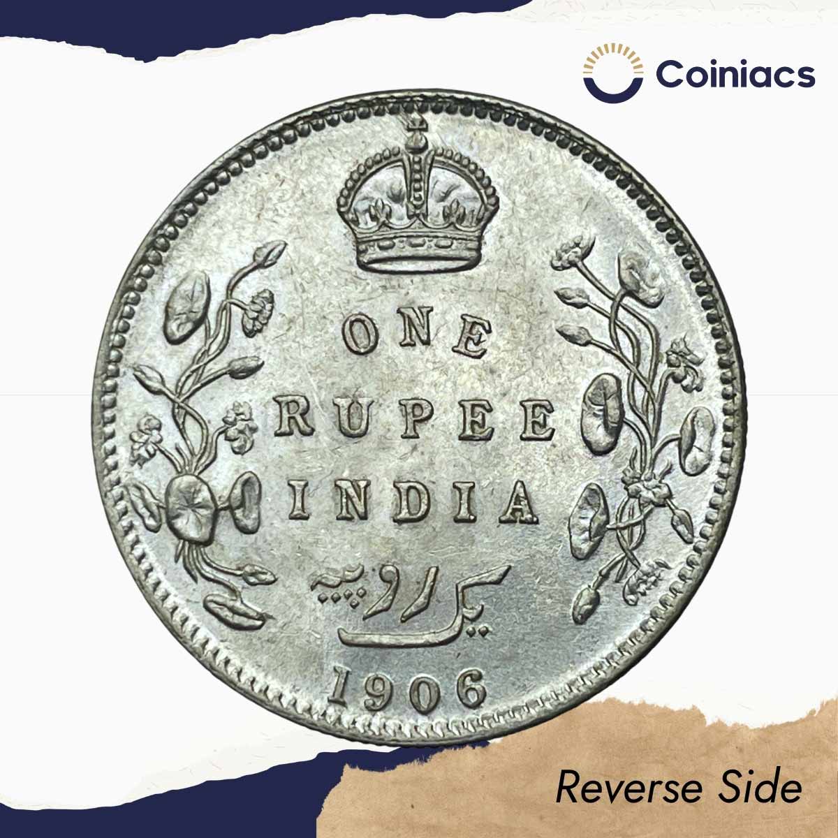 One Rupee Edward VII King & Emperor 1906 CE Bombay Mint Silver Coin, British India Uniform Coinage, UNC. - Image 3