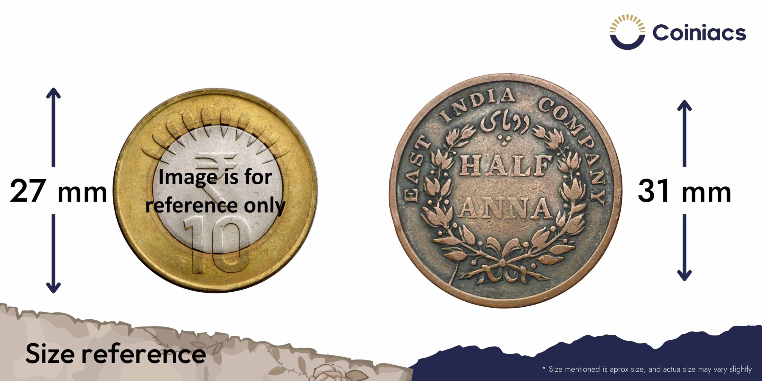Half Anna East India Company 1845 CE (Key Date) Copper Coin, British India Uniform Coinage, XF. - Image 4
