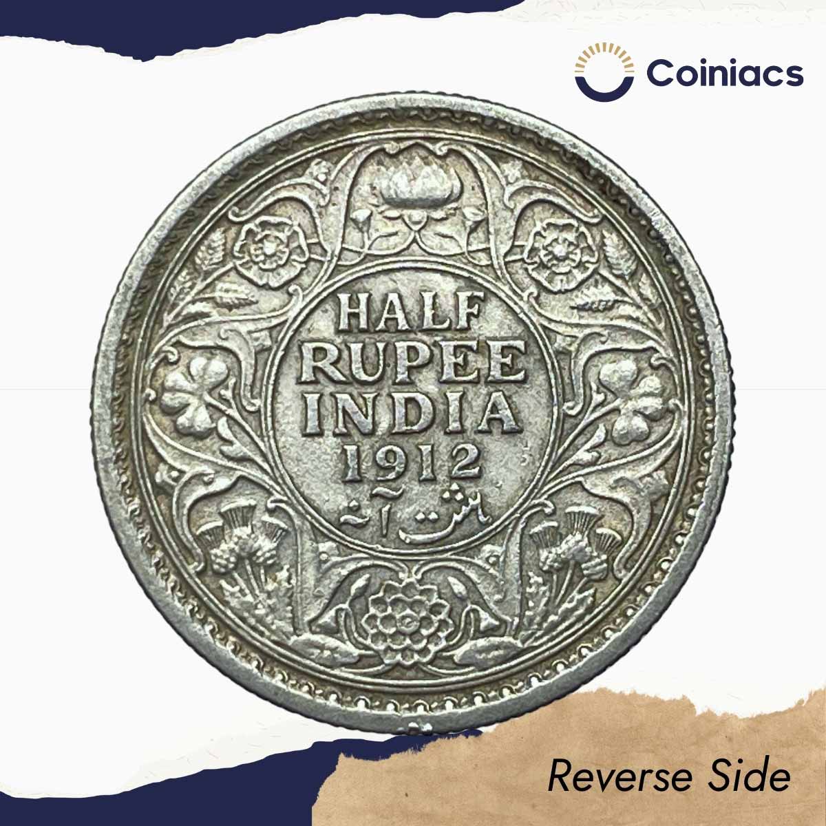 Scarce Half Rupee George V King Emperor 1912 Calcutta Mint Silver Coin, British India Uniform Coinage, XF. - Image 3